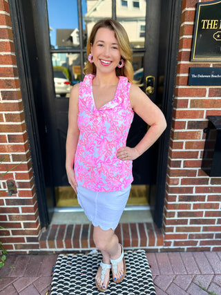 Lulu B Pink Coral Ruffle V-Neck Tank