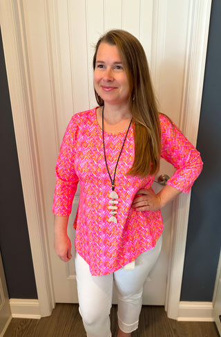 Lulu B Pink and Orange Asymmetrical Scoop Neck Top