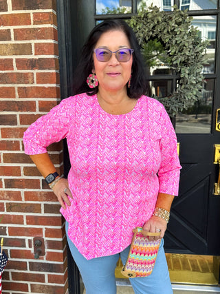 Lulu B Pink and White Asymmetrical Scoop Neck Top