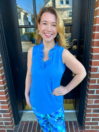 Lulu B Ruffle Neck Bright Periwinkle Tank