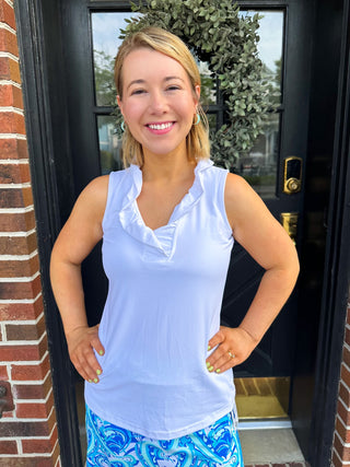 Lulu B Ruffle Neck White Tank