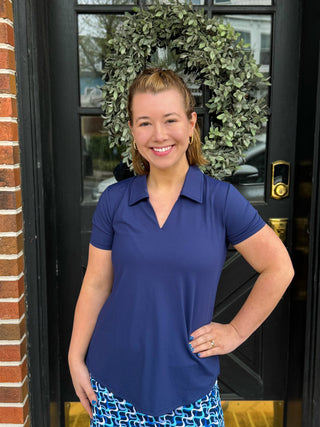 Lulu B Short Sleeve Collar Top Navy