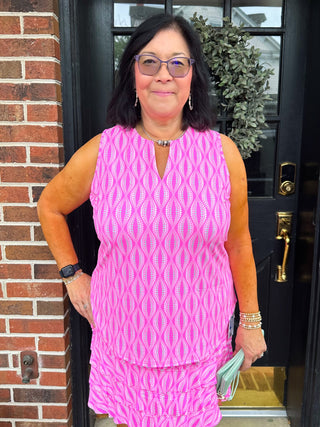 Lulu B Sleeveless Keyhole Top Light Pink Dots