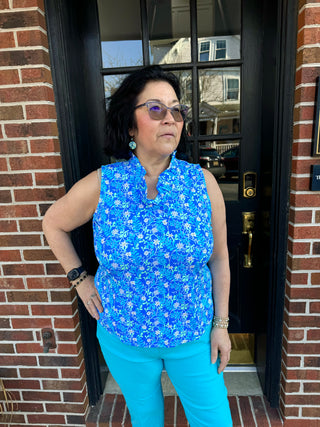 Lulu B Spring Daisy Ruffle V-Neck Tank