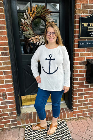 Lulu B White Anchor Chenille Sweater