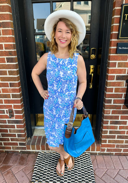 Lulu B White and Blue Coral Dress with Ruffle Bottom – Blooming Boutique