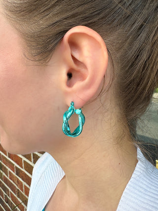 Metallic Turquoise Braided Hoop Earrings