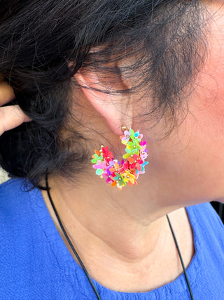 Multicolor Flower Hoop Earrings