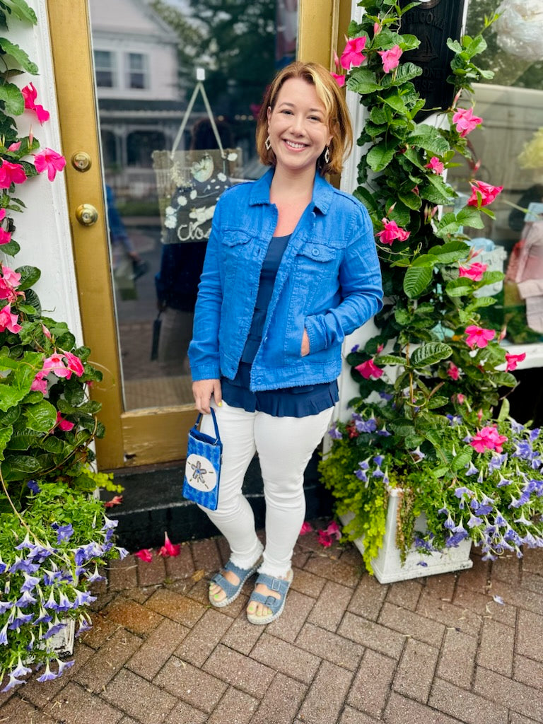 Lulu B Blue Linen Jacket – Blooming Boutique