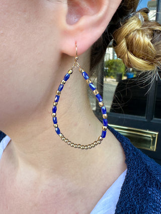 Navy Beaded Teardrop Earrings