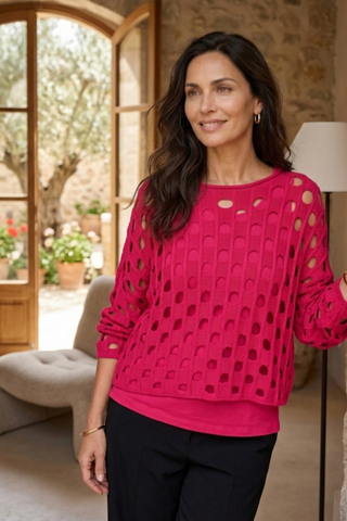 Olivia by Habitat Magenta Open Weave Cotton Chic Topper