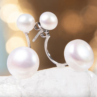 Natural White Pearl Earrings with Pearl Drop Jacket