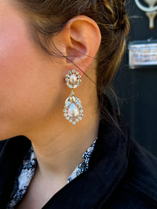 Pearl and Crystal Flower Earrings