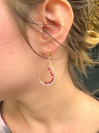 Pink Tear Drop Beaded Earrings