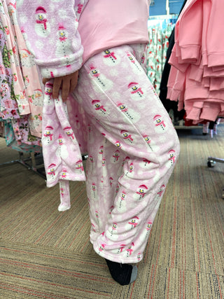 Plush Pink Snowman Fleece Lounge Pants