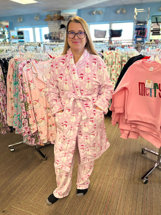 Plush Pink Snowman Fleece Robe