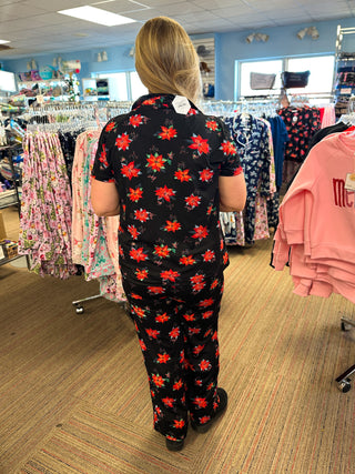 Poinsettia Short Sleeve Button Top