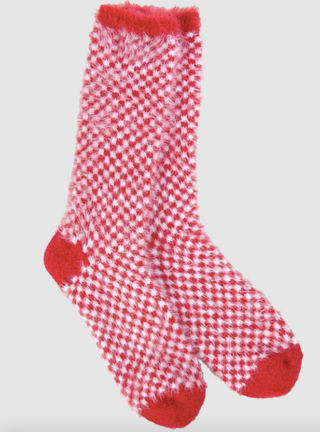 Red Check Holiday Feather Crew Socks