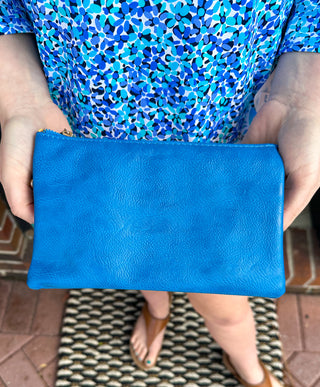Royal Blue Leather Crossbody Wristlet