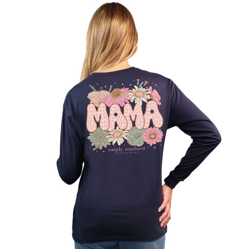 Simply Southern Leopard Mama Navy Long Sleeve Tee