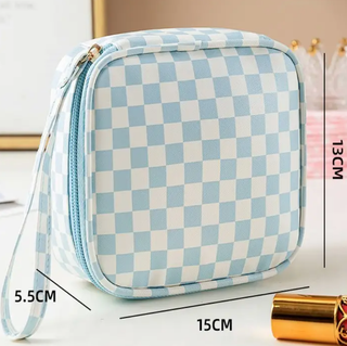 Travel Checker Gingham Makeup Cosmetic Pouch Bag