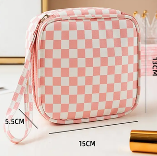 Travel Checker Gingham Makeup Cosmetic Pouch Bag