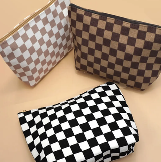 Travel Checker Gingham Cosmetic Makeup Pouch Bag