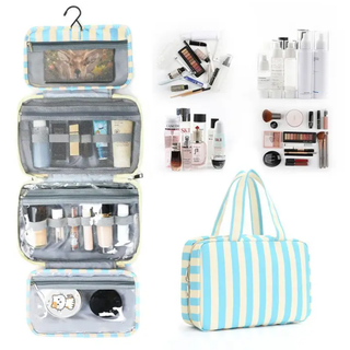 Striped Hanging Toiletry & Makeup Organizer Bag