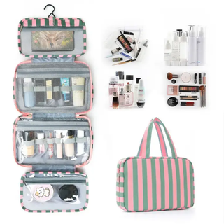 Striped Hanging Toiletry & Makeup Organizer Bag