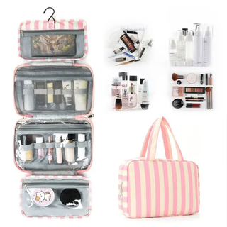 Striped Hanging Toiletry & Makeup Organizer Bag