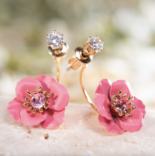 Single Light Rose Flower Drop Earrings with Crystal Post