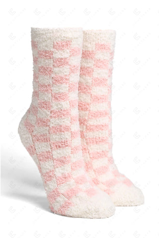 Ultra Soft Checkered Comfy Socks Soft Pink