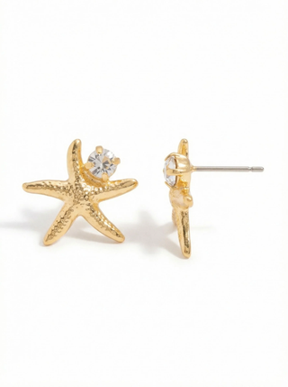 Sorrelli Gold Crystal Starfish Stud Earrings