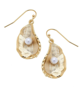 Susan Shaw Handcast Gold Oyster with Freshwater Pearl Earrings