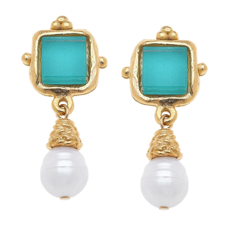 Susan Shaw Riviera Teal Charlotte Pearl Drop Earrings