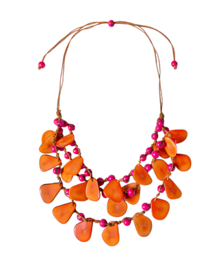 Tagua Fuchsia and Orange Marcela Necklace