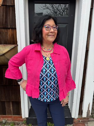 Tango Mango Fuchsia Flame Ruffle Linen Jacket
