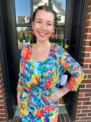 Tango Mango Sheer Mesh Bright Floral Bolero