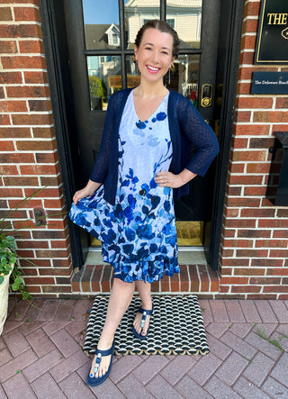 Tango Mango Sleeveless Blue Flower Multi Layer Dress