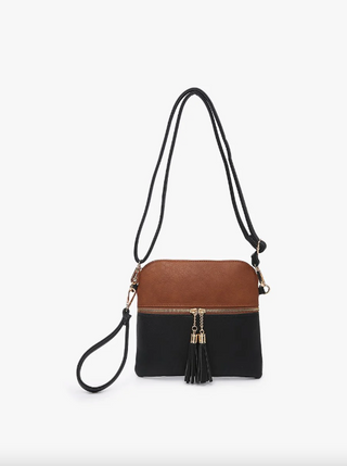 Tara 2 Tone Crossbody/Wristlet-Black/Brown