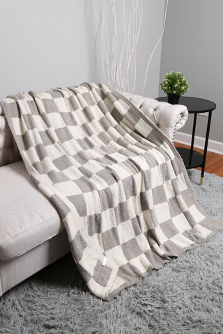 Grey Checkered Luxury Soft Throw Blanket on couch