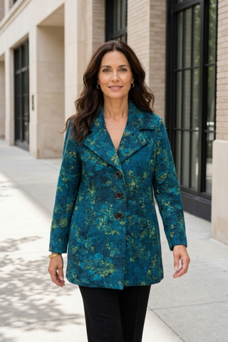 Olivia by Habitat Floral Print A-Line Car Coat Teal 2