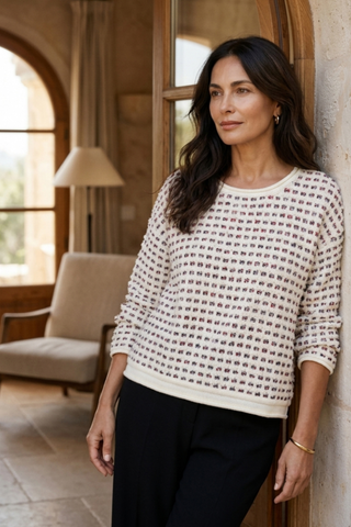 Olivia by Habitat Metallic Dot Rolled Crewneck Sweater Ivory