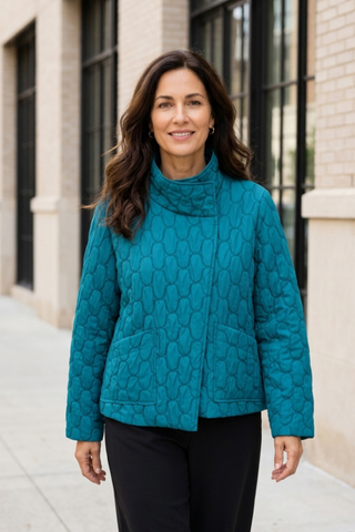 Olivia by Habitat Quilted Asymmetrical Stand Collar Jacket Teal