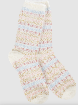 Whimsical Holiday Feather Multi-Stripe Crew Socks