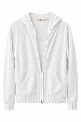 Lulu B Heathered White Hooded Chenille Zip Jacket