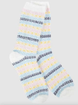 Wintertime Holiday Feather Multi-Stripe Crew Socks