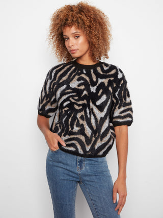 Charlie B Balloon Sleeve Jacquard Sweater in Mystic