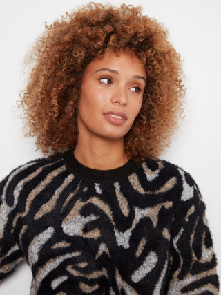 Charlie B Balloon Sleeve Jacquard Sweater in Mystic