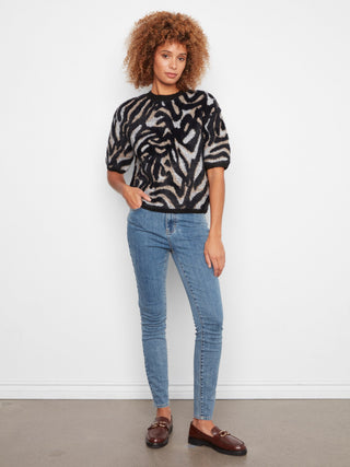 Charlie B Balloon Sleeve Jacquard Sweater in Mystic
